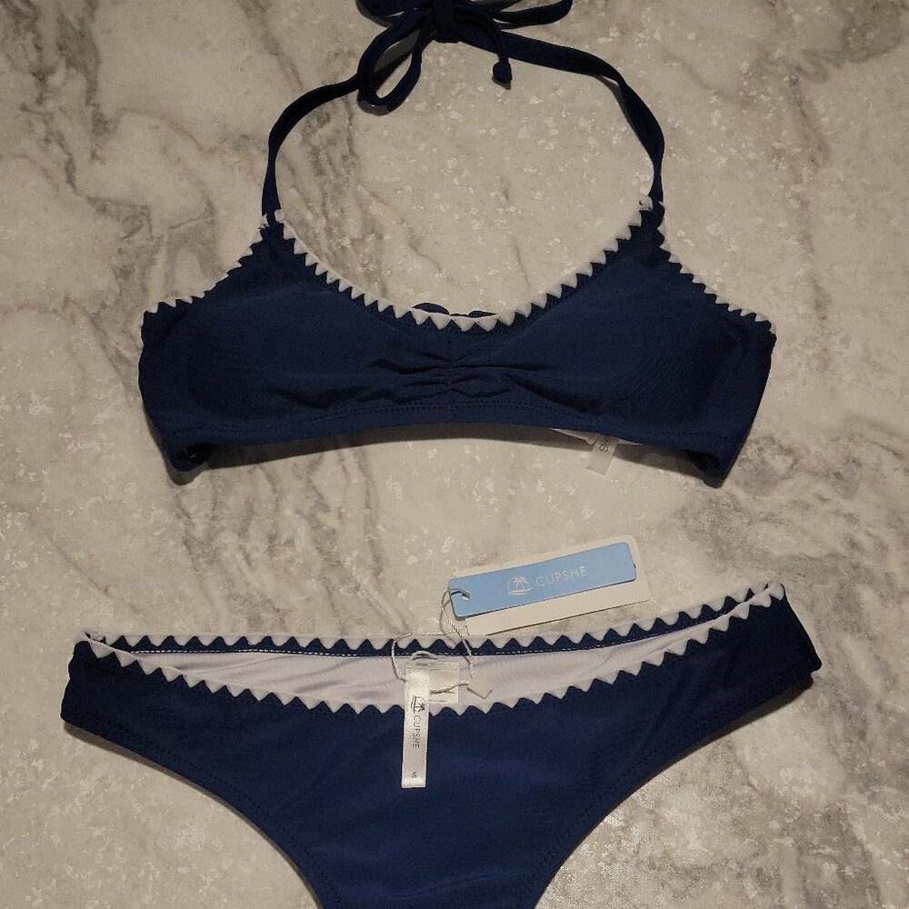 Cupshe Navy Blue Scallop Bikini Set | Size Small NWT